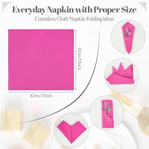 PLOYMONO Fuchsia Cloth Napkins - 8 Pack 17" x 17" Polyester Dinner Napkins