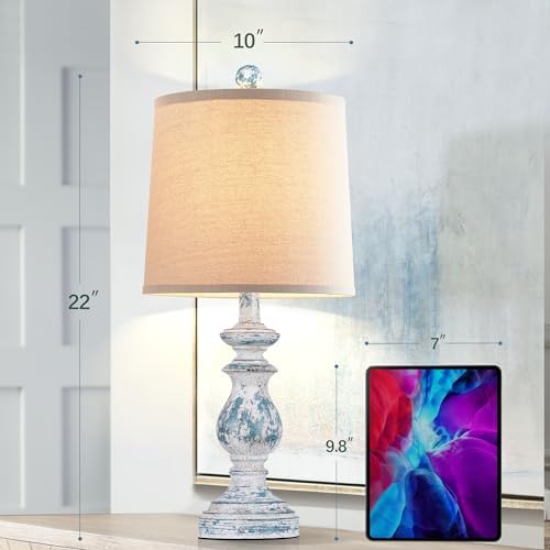 PARTPHONER Traditional Table Lamp Set of 2, Rustic Farmhouse Table Lamps for Living Room Bedroom, 22" Bedside Desk