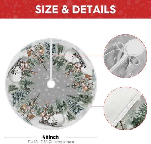 AVOIN colorlife Snowman Reindeer Snowflake Christmas Tree Skirt 48 Inch, Winter Holiday Tree Mat Decoration