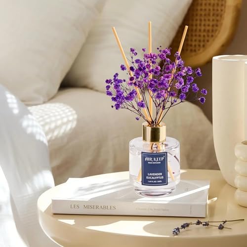 Airkeep Reed Diffuser Set of 3,Clean Linen Ocean Mist&Sea Salt Lavender Eucalyptus Oil Reed Diffusers for Bedroom