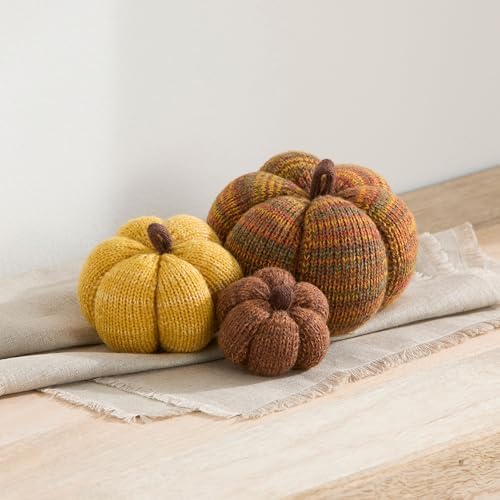Set of 3 Multi-size Cozy Knit Pumpkins (Spiced Maple Large Multi size set)