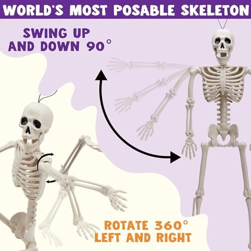 JOYIN 6 PCS 16" Halloween Skeleton Decor, Full Body Posable Movable Joints, Hanging Skeletons for Halloween Decoration Indoor Outdoor, Graveyard Haunted House Prop, Spooky Scene Party Favor