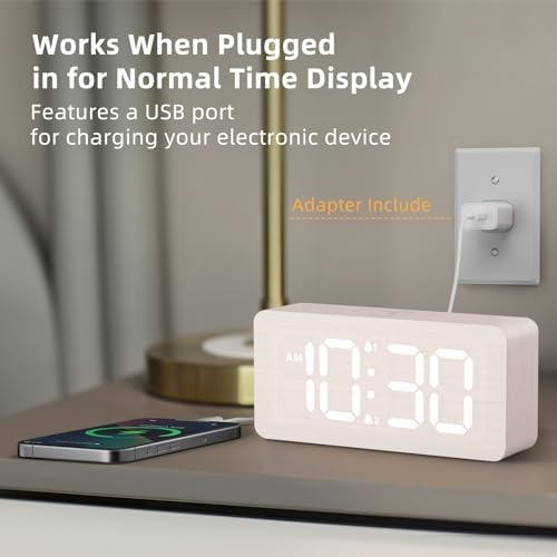 uscce Wooden Digital Alarm Clocks for Bedrooms with 0-100% Dimmable Display