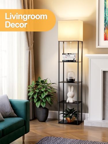 Large Floor Lamp with Shelves, 5-Tier Tall Floor lamp with for Living Room, Shelf Floor Lamp with 3 CCT LED Bulb