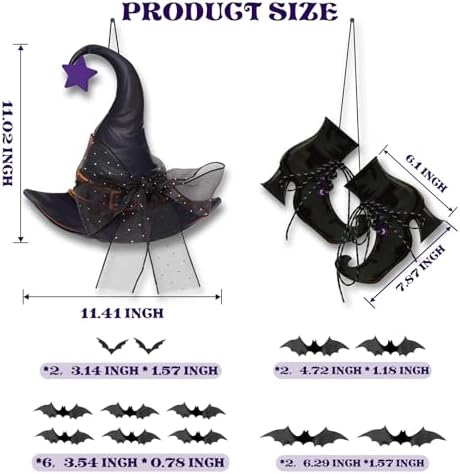 Halloween Witch Hanging Door Decor - Hocus Pocus Hat Shoes Sign Wreath Wooden Decorations with Bats for Wall Outdoor