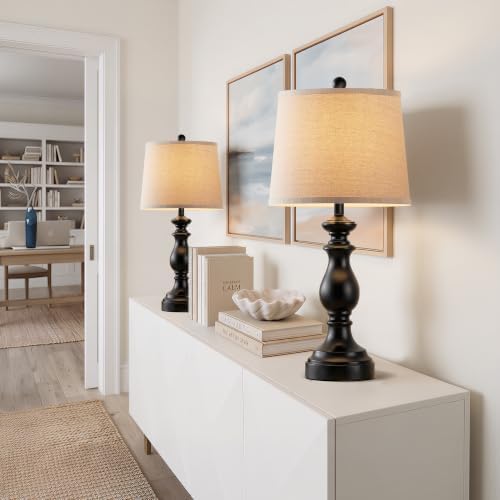 PARTPHONER Traditional Table Lamp Set of 2, Rustic Farmhouse Table Lamps for Living Room Bedroom, 27" Bedside Desk