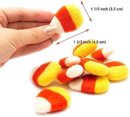 Glaciart One Felt Candy Corn - Create Garland, Autumn Decor, Halloween Thanksgiving Felt Props - Fall Home Decorating Set- 100% New Zealand Wool, Hand-Felted in Nepal, Essential Oil Ready | Pack of 10