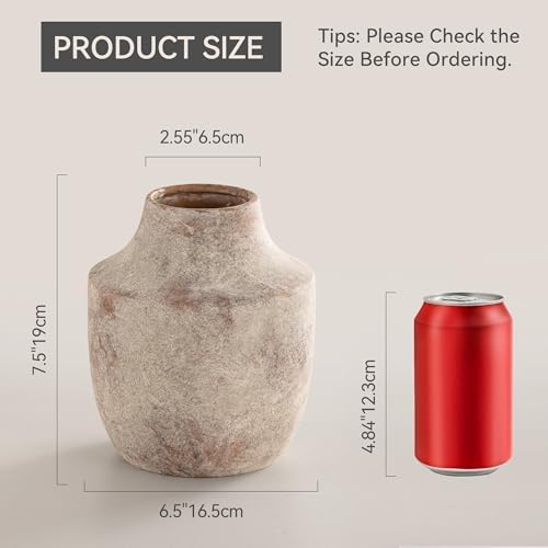 Mitt&Ditt Ceramic Flower Vase, 7.5 inch Off-White Farmhouse Rustic Vase, Handcrafted Weathered Pottery Vases, Small