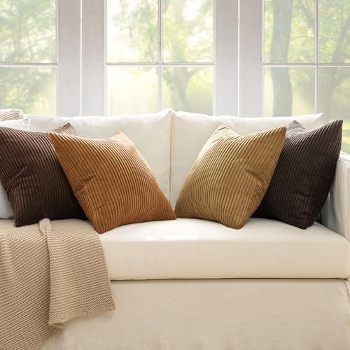 MIULEE Fall Corduroy Decorative Throw Pillow Covers Camel Brown 18x18