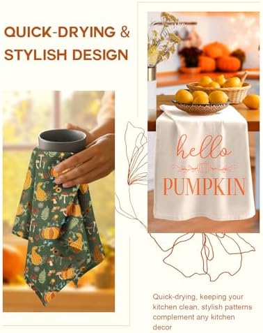 Miss Adola Fall Flour Sack Kitchen Towels Set of 2, Mushroom Pumpkin