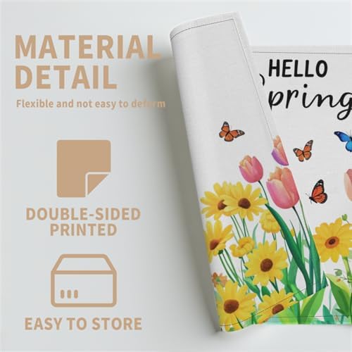 Spring Placemats Set of 6 18x12 Inch Floral and Butterfly Linen Place Mats Heat-Resistant Washable Wipeable Sunflower and Tulip Flowers Table Mat for Party Kitchen Dining Room Dinner Table Decor