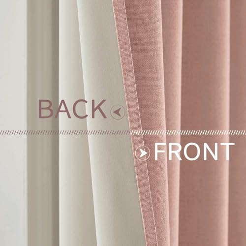 MIULEE 100% Blackout Linen Curtains for Bedroom 52x96 Inches Blush Pink