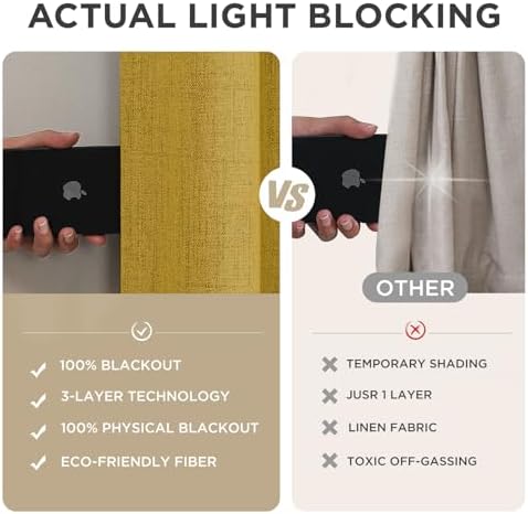 Joydeco Blackout Curtains for Bedroom - 100% Light Blocking 2 Panels Set Yellow Drapes 66" W x 90" L, Thermal Insulated