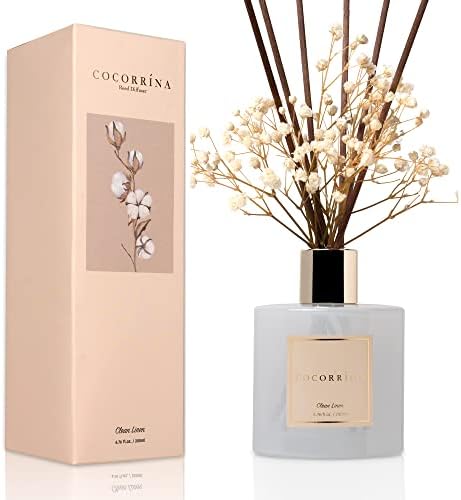 Cocorrína Reed Diffuser Set, Clean Linen 6.7 fl oz Scented Diffuser with Sticks Home Fragrance Reed Diffuser for