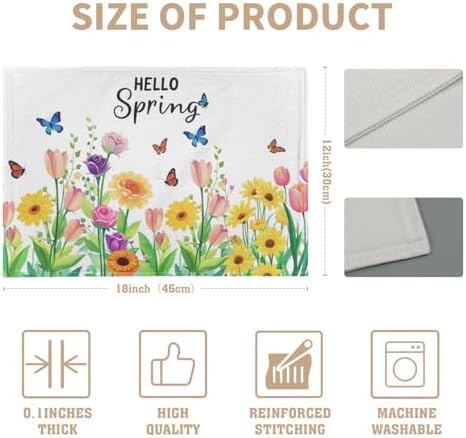 Spring Placemats Set of 6 18x12 Inch Floral and Butterfly Linen Place Mats Heat-Resistant Washable Wipeable Sunflower and Tulip Flowers Table Mat for Party Kitchen Dining Room Dinner Table Decor