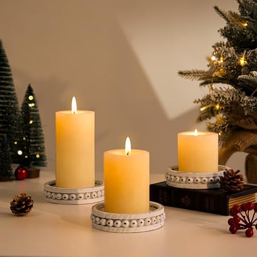 Rustic Farmhouse Wooden Candlestick Holders / 5.11 / White Washed / Set of 3