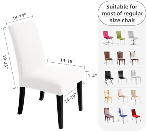 Chair Covers for Dining Room - Stretch Chair Slipcovers for Decorative Seat Protector Armless Removable Washable Elastic Dinner Universal Spandex Solid Chair Slip Covers Set (Cream,6)