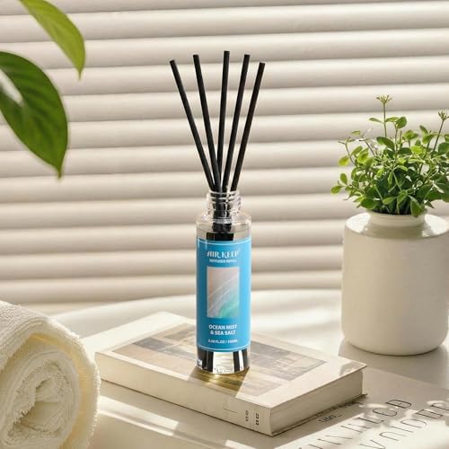 Airkeep Reed Diffuser Set,1.69 fl oz (100 ml) - Ocean Mist&Sea Salt Oil Diffusers with 8 Reed Sticks,Home Fragrance
