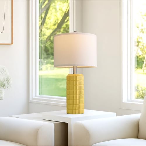 PoKat 23" Yellow Table Lamps Set of 2, Modern Living Room End Table Lamps Decor, Ceramic Lamps for Living Room