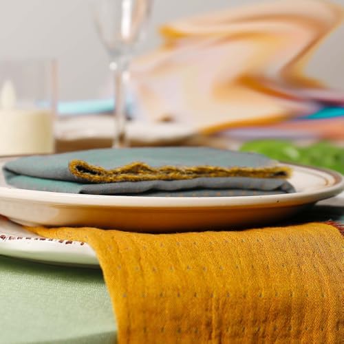 10 Pack Cloth Napkin Double-Layer 100% Cotton Table Dinner Napkins AB Surface Washable & Reusable Cloth with Elegant Fringe for Thanksgiving Day, Home Decor, Family Event Parties(Yellow-Grey)