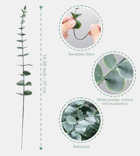 50 Pcs Eucalyptus Stems Artificial Eucalyptus Leaves,Fake Eucalyptus Plants