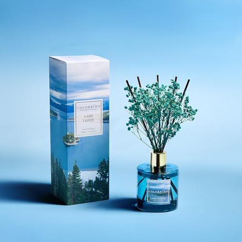 COCORRÍNA Reed Diffuser - Lake Tahoe 6.7 Fl.oz Reed Diffuser Set with 8 Sticks & Preserved Baby's Breath, Reed Diffuser