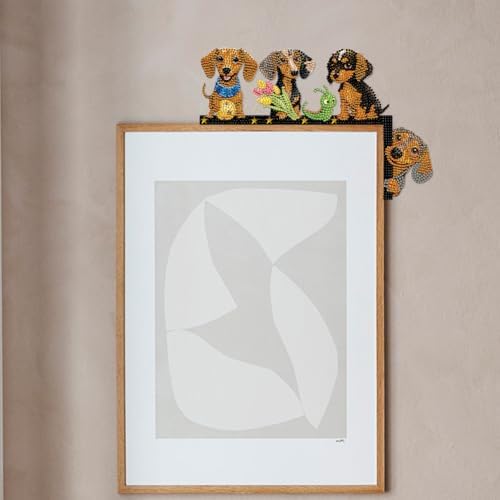 DIY Flower Dogs Dachshund Diamond Art Painting Door Corner Decor, Right Wooden Frame Door Topper Signs with Animal Designs for Holiday Home, Festive Wall Hanging Gift for Family