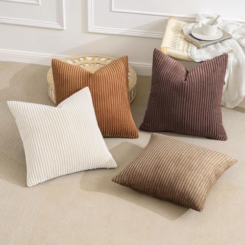 MIULEE Fall Corduroy Decorative Throw Pillow Covers Brown Series 20x20