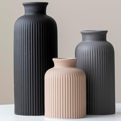 Large Modern Ceramic Vase Set / Large Black Mix / 10 Inch