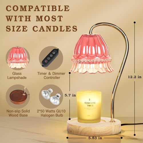 Funistree Flower Candle Warmer Lamp with Timer, Dimmable Candle Lamp Warmer, Christmas Birthday Gifts for Women Mom