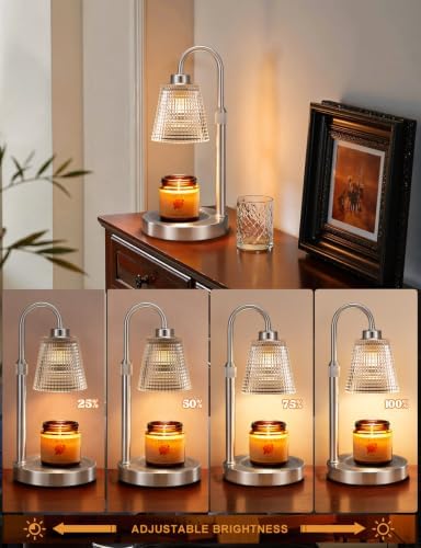 Satin Nickel Candle Warmer Lamp with Timer, Dimmable Candle Warmer for Jar Candles, Height Adjustable Wax Melts Warmer