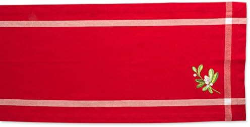 DII Embroidered Mistletoe 100% Cotton, Machine Washable, Table Runner for Dinner Parties, Christmas, and Holidays - 14x72