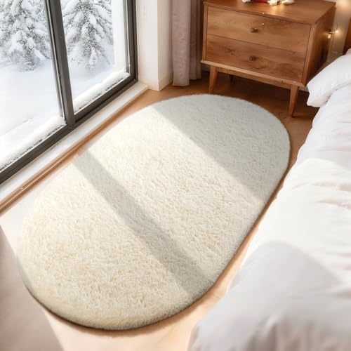 Ophanie 3x5 Oval Ivory Rugs for Bedroom Living Room,Fluffy Fuzzy Furry Carpet,Plush Soft Shaggy Indoor Floor Area Rug