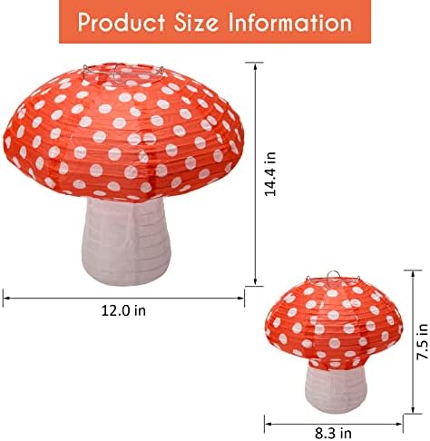 Windspeed 4Pcs Mushroom Shaped Paper Lanterns 8 inch & 12 inch
