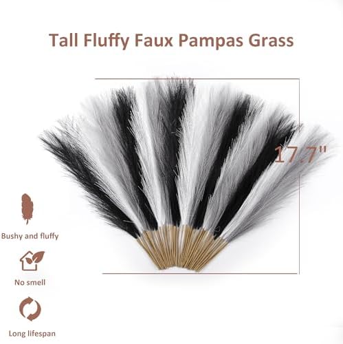30PCS Black White Gray Faux Pampas 17" for Boho Vase Filler