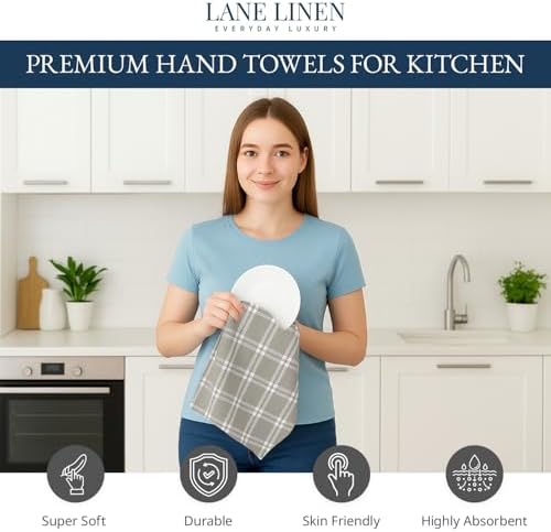 LANE LINEN Cotton Kitchen Towels Set, 4-Pack – Absorbent, Quick-Drying Dish Towels, Tea Towels, 18" x 28" - Slate Grey