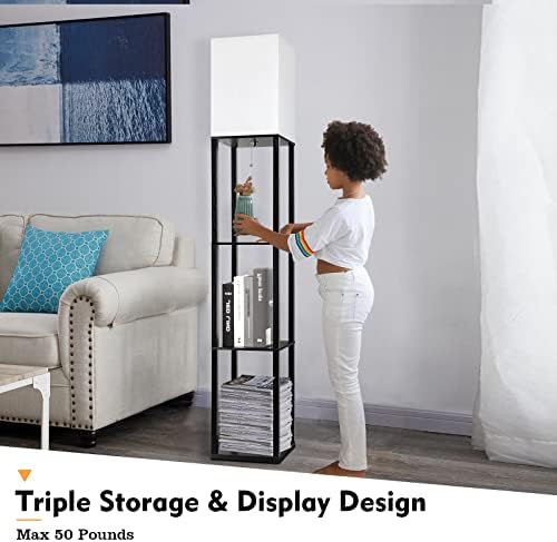 RUNTOP Floor Lamp with Shelves, Shelf Lamp with 3 Color Temperature LED Bulb,Floor-Lamp for Living Room, Modern Tall