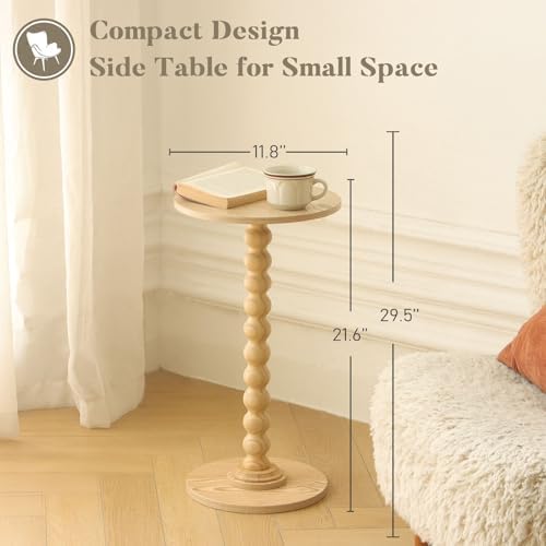Fultyle Round Side Table, Small Drink Table for Small Spaces, Modern Accent End Table with Solid Wood Leg for Living