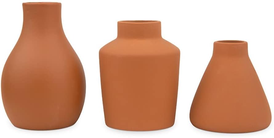 3-Piece Clay Table Vase Set / Brown Terra-cotta