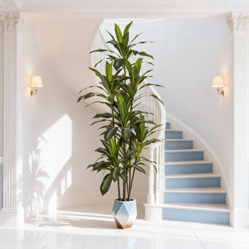 6FT Dracaena Artificial Plant - Large Tropical Indoor Fake Tree with Lifelike Leaves - Tall Faux Floor Plant in Pot for
