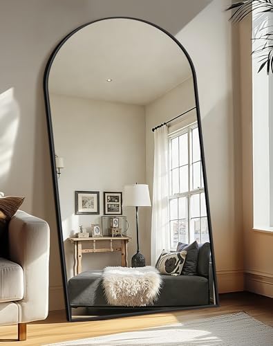 Delma Arched Full Length Mirror with Stand, 70x35 Black Floor Mirror