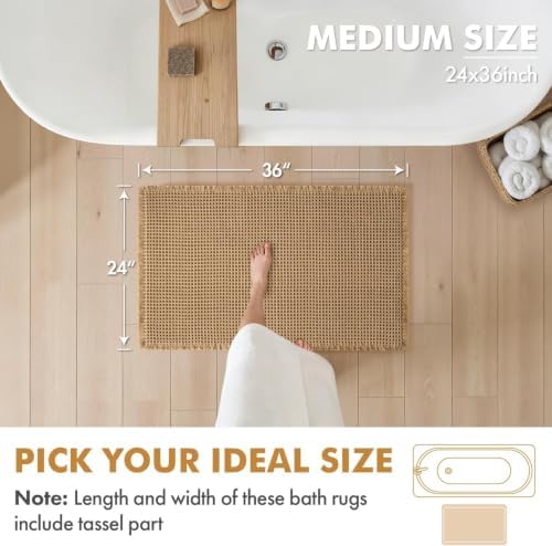 MIULEE Set of 2 Waffle Bathroom Rugs Boho Bath Mat Brown 24x36 Inch