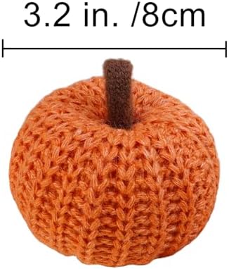 Winlyn Set of 6 Faux Fall Orange Crochet Pumpkins - Small Knit Foam Pumpkins for Rustic Farmhouse Decor, Harvest, Thanksgiving, Halloween, Autumn Table, Bowl, Tiered Tray, Mantel