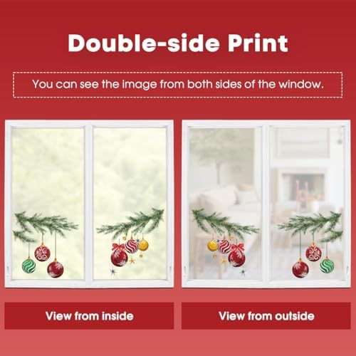 Horaldaily 65 PCS Christmas Window Cling Sticker, Xmas Balls Branches Snow for Home Party Supplies Shop Window Glass Display Decoration