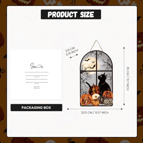 Smile Halloween Wooden Door Hanger with Black Cat