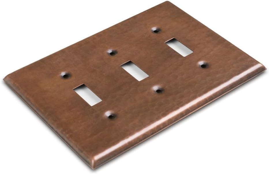 Monarch Abode Toggle Light Switch Cover Plate – 3-Gang Pure Copper Outlet Covers, Hand Hammered Decorative Outlet Cover