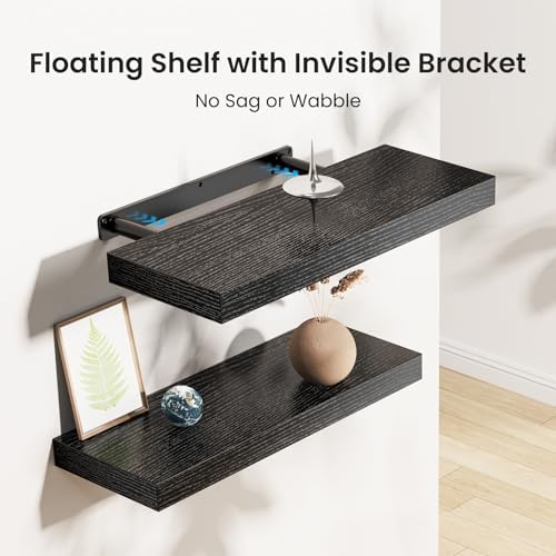 Amada 15.7" Floating Shelves for Wall Decor & Storage, Set of 3, Black