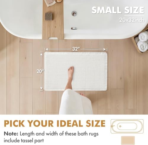 MIULEE Set of 2 Waffle Bathroom Rugs Boho Bath Mat White 20x32 Inch