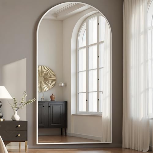 Prywot Arched Full Length Mirror, 76"x34" Free Standing Floor Mirror, White