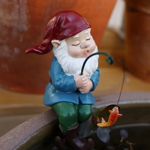 Fishing Gnome, Christmas Resin Sitter Statue, Aquarium Fish Tank and Garden Pond Edge Ornament, Christmas Shelf Decorations